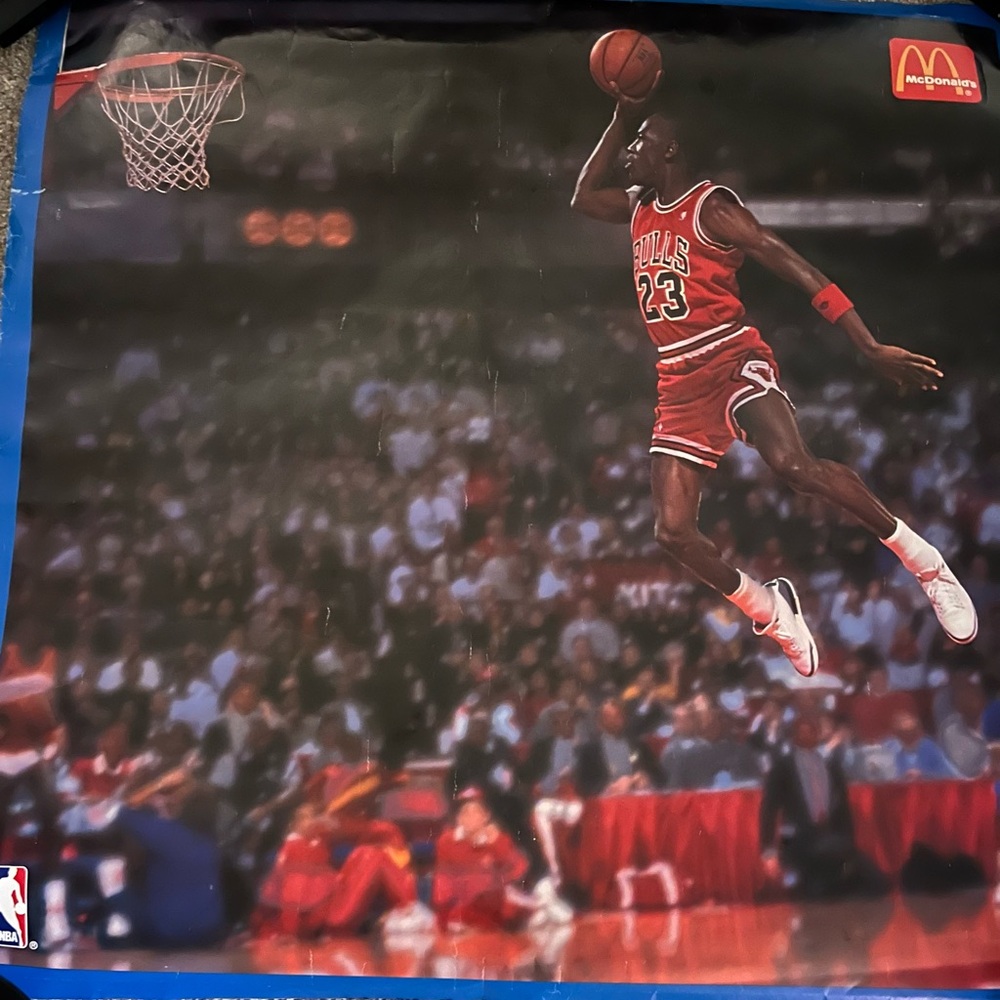 Vintage 90s NBA Bulls Poster with Iconic Dunk